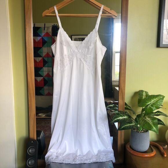 Vanity Fair Other - Vintage 50s Vanity Fair Satin Slip Nightgown Lace Floral Dress Sz 34 Small White